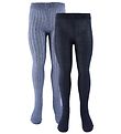 Minymo Tights - 2-Pack - Solid Rib - Navy Blue/Blue Melange