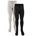 Minymo Tights - 2-Pack - Solid Rib - Black/Grey Melange