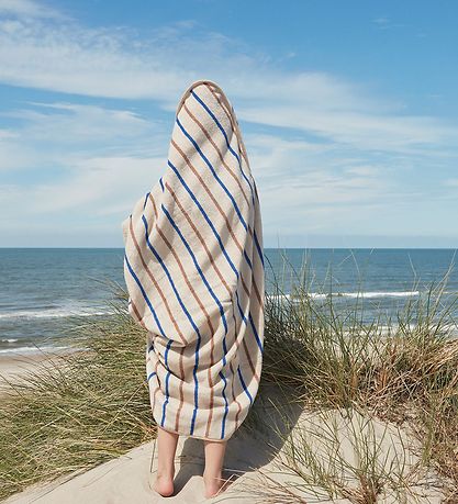 OYOY Baby towel - 100x100 cm - Raita - Caramel/Optic Blue