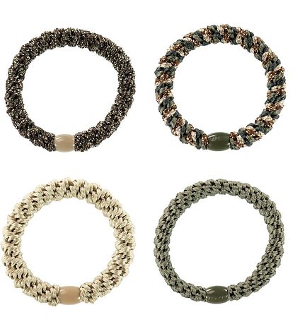 Kknekki Hårstrikker - 4-pack - Beige/Grønn/Brun Glitter