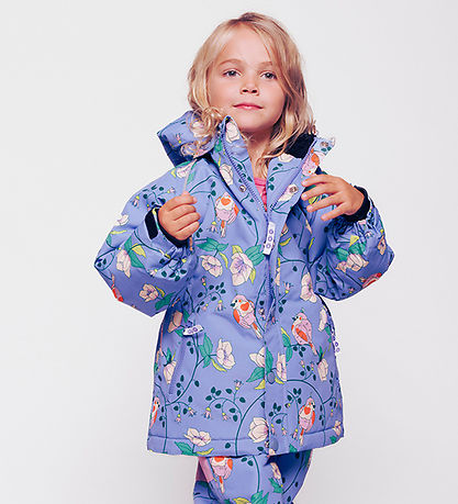 Småfolk Winter Coat - Purple Delight w. Birds/Flowers