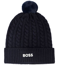 BOSS Mössa - Stickad - Marinblå m. Pom-Pom