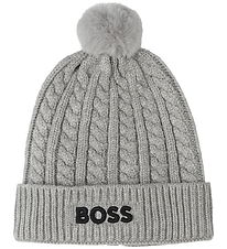 BOSS Mössa - Stickad - Kina Grey m. Pom-Pom