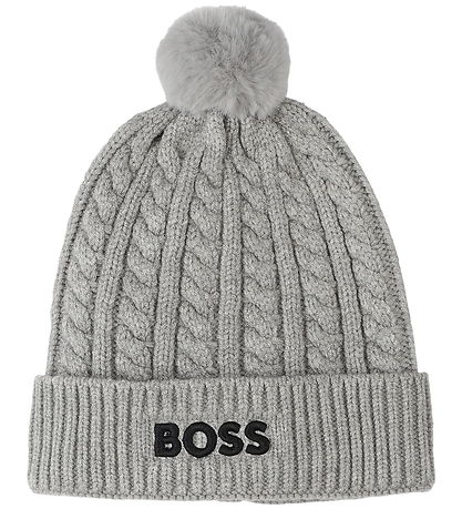 BOSS Beanie - Knitted - China Grey w. Pom-Pom