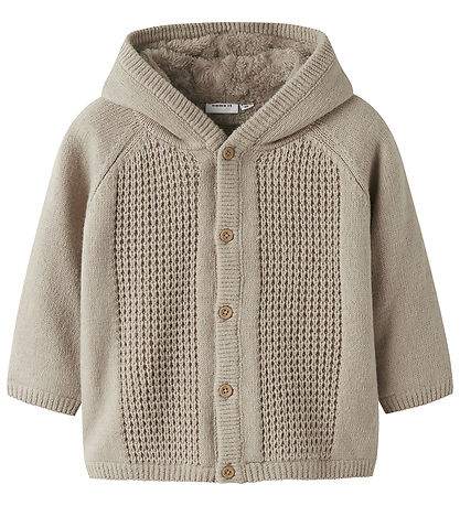 Name It Cardigan w. Lining - Knitted - NbnOlly - Iceland Fossil