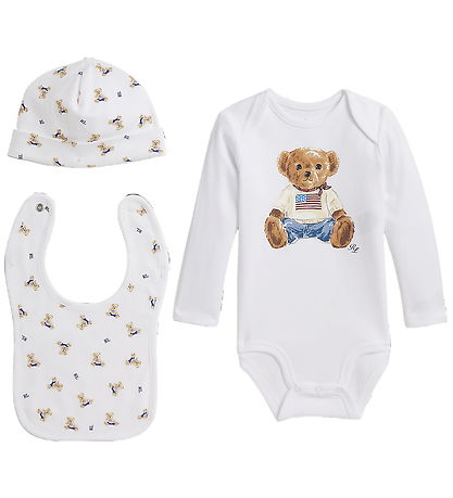 Polo Ralph Lauren Gift Box - Teething Bib/Beanie/Bodysuit l/s - 