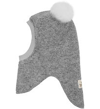 Huttelihut Balaclava - Wool - 2-layer - Grey Melange w. Pom-Pom