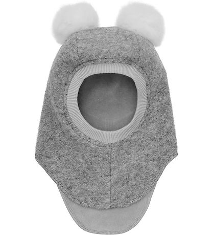 Huttelihut Balaclava - Wool - 2-layer - Grey Melange w. Pom-Pom
