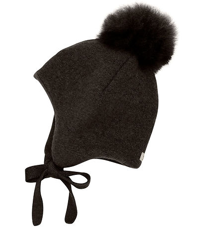 Huttelihut Beanie - Wool - Dark Brown Melange w. Pom-Pom