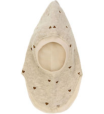 Huttelihut Balaclava - Wool - 2-layer - Sand Melange w. Hearts