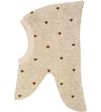 Huttelihut Balaclava - Wool - 2-layer - Sand Melange w. Hearts
