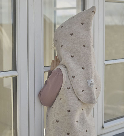 Huttelihut Balaclava - Wool - 2-layer - Sand Melange w. Hearts