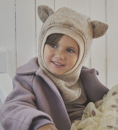 Huttelihut Balaclava - Wool - 2-layer - Sand Melange w. Ears