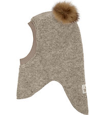 Huttelihut Balaclava - Wool - 2-layer - Camel Melange w. Pom-Pom