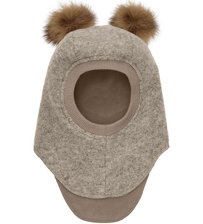 Huttelihut Balaclava - Wool - 2-layer - Camel Melange w. Pom-Pom