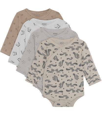 Pippi Baby Bodysuit l/s - 4-Pack - Rainy Day