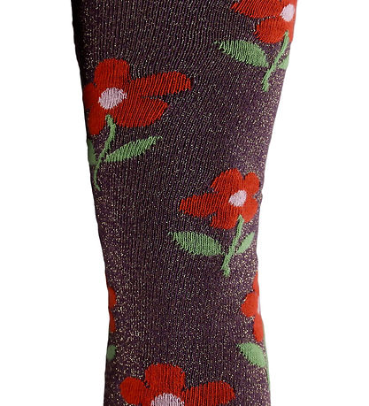 Melton Tights w. Flowers - Glitter - Hydrangea