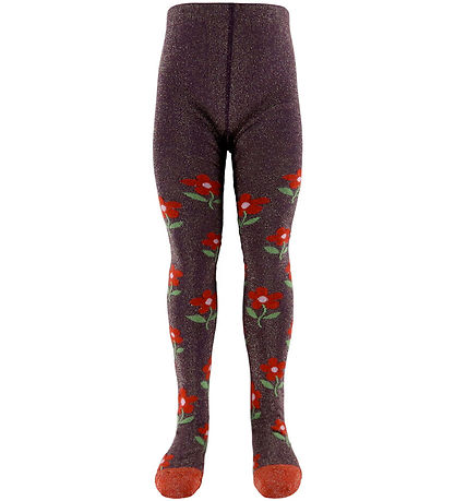 Melton Tights w. Flowers - Glitter - Hydrangea