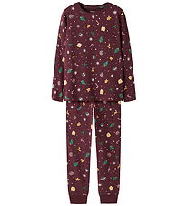 Name It Pyjama Set - 2 Parts - NknVismas - Burgundy/Xmas AOP
