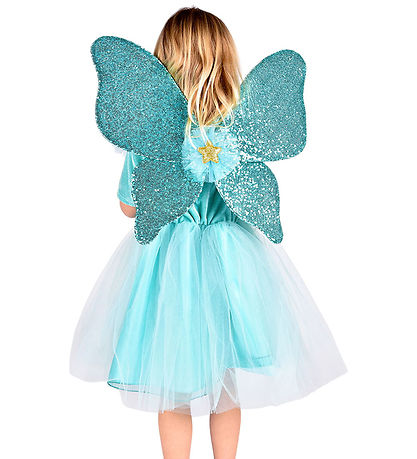 Den Goda Fen Costume - Fairy Dress w. Wings/Magic Wand - Turquoi