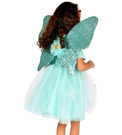 Den Goda Fen Costume - Fairy Dress w. Wings/Magic Wand - Turquoi
