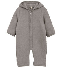 Huttelihut Pramsuit - Wool fleece - Medium+ Grey Melange w. Ears