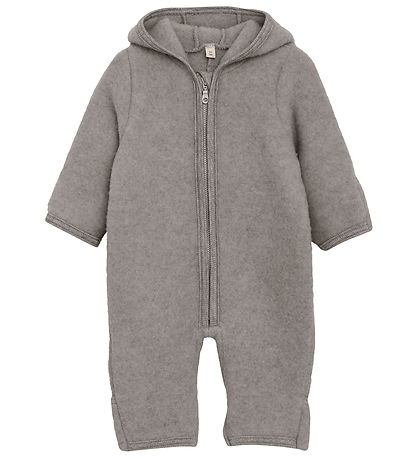 Huttelihut Pramsuit - Wool fleece - Medium+ Grey Melange w. Ears