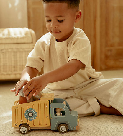 Little Dutch Garbage truck w. Wooden figures - Yellow