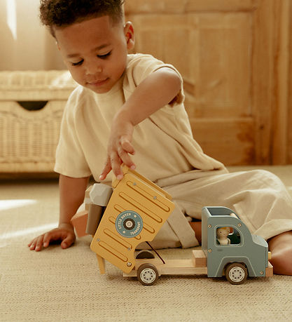 Little Dutch Garbage truck w. Wooden figures - Yellow