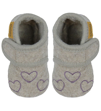 En Fant Slippers - Wool - Grape Shake w. Hearts