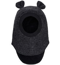 Huttelihut Balaclava - Wool - 2-layer - Dark Grey Melange w. Ear