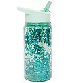 Petit Monkey Water Bottle w. Spout - 300 ml - Green w. Glitter