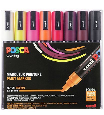 Posca Tússlitir - PC-5M - 8 Stk. - Hiti Litir