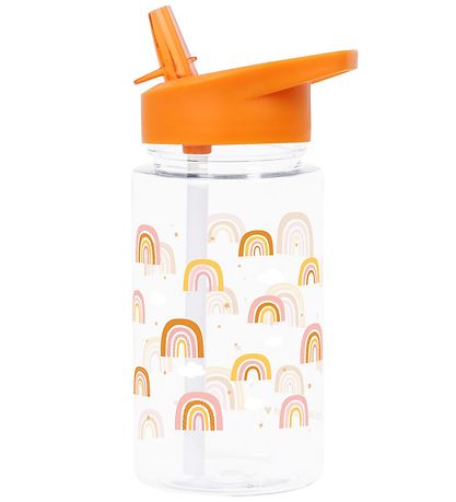 A Little Lovely Company Vatnsflaska M. sogrör - 450 ml - Appelsí