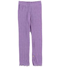 Joha Leggings - Uld/Silke - Lilla m. Hulmønster