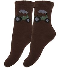 Chaussettes Fuzzies - 2 Pack - Marron av. Tracteur