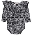 MarMar Bodysuit - L/S - Grey Leopard Print w. Ruffles