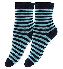 Fuzzies Sokken - 2-pack - Zwart/turkoois gestreept