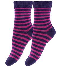Fuzzies Sokken - 2-pack - Paars/Roze Gestreept
