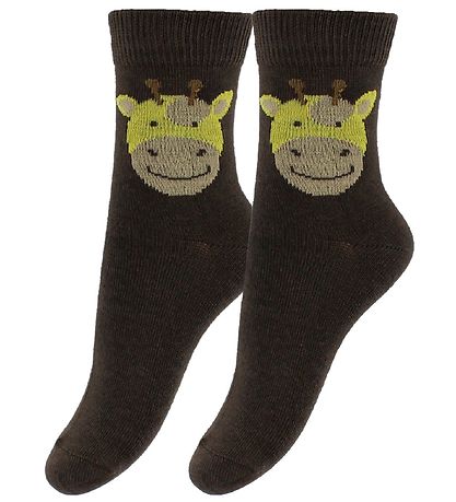 Fuzzies Socks - 2-Pack - Brown w. Giraffe
