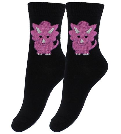 Fuzzies Socks - 2-Pack - Black w. Dino