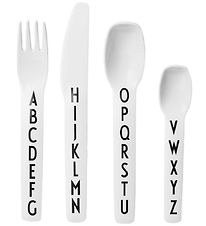 Design Letters Bestek - Melamine - 4 stk - Wit m. Alfabet