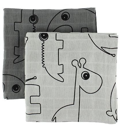 Done By Deer Muslin Cloth - 70x70 - 2-Pack - Grey w. Elphee