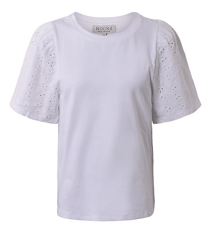 Hound T-shirt - Puff Sleeve Top - White