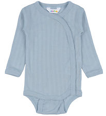 Joha Wrap Bodysuit L/æ - Wool/Silk - Dusty Blue Joha Wrap Bodysuit L/æ - Wool/Silk - Dusty Blue