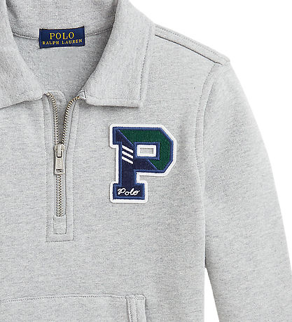 Polo Ralph Lauren Sweatshirt w. Zipper - Grey Melange w. Navy Polo Ralph Lauren Sweatshirt w. Zipper - Grey Melange w. Navy