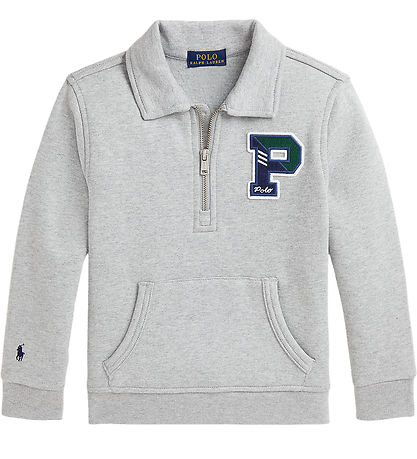 Polo Ralph Lauren Sweatshirt w. Zipper - Grey Melange w. Navy Polo Ralph Lauren Sweatshirt w. Zipper - Grey Melange w. Navy