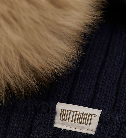 Huttelihut Beanie - Wool/Cotton - Knitted - Dark Navy w. Pom-Pom Huttelihut Beanie - Wool/Cotton - Knitted - Dark Navy w. Pom-Pom