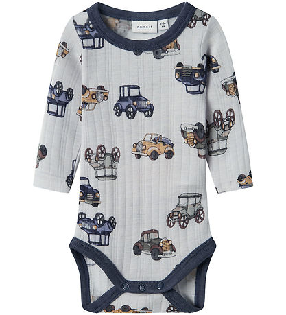 Name It Bodysuit L/æ - Wool - Noos - NbmWang - Grey Dawn w. Cars