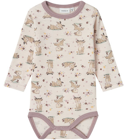 Name It Bodysuit L/æ - Wool - NbfWillit - Lilac Ash w. Deer